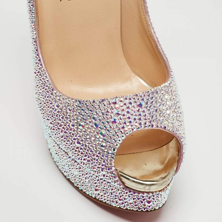 Pre Owned Christian Louboutin Silver Crystal Embellished Very Riche Pumps Size 38