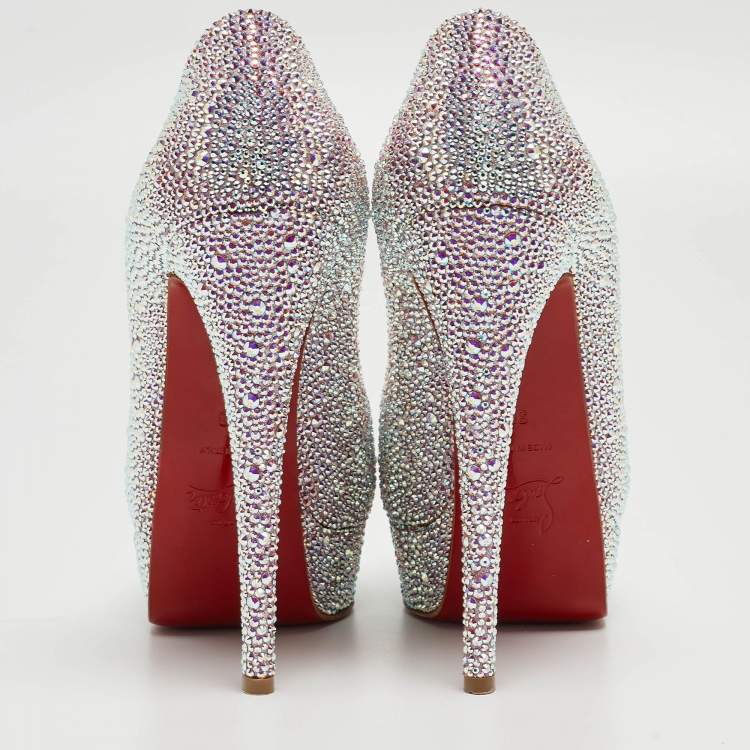Pre Owned Christian Louboutin Silver Crystal Embellished Very Riche Pumps Size 38
