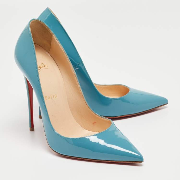 Pre Owned Christian Louboutin Blue Patent Leather So Kate Pumps Size 38
