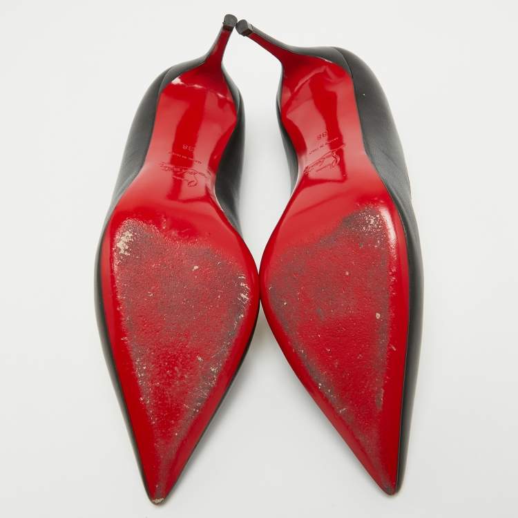 Pre Owned Christian Louboutin Black Leather Kate Pumps Size 38