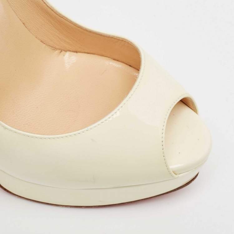 Pre Owned Christian Louboutin Cream Patent Leather Lady Peep Pumps Size 38