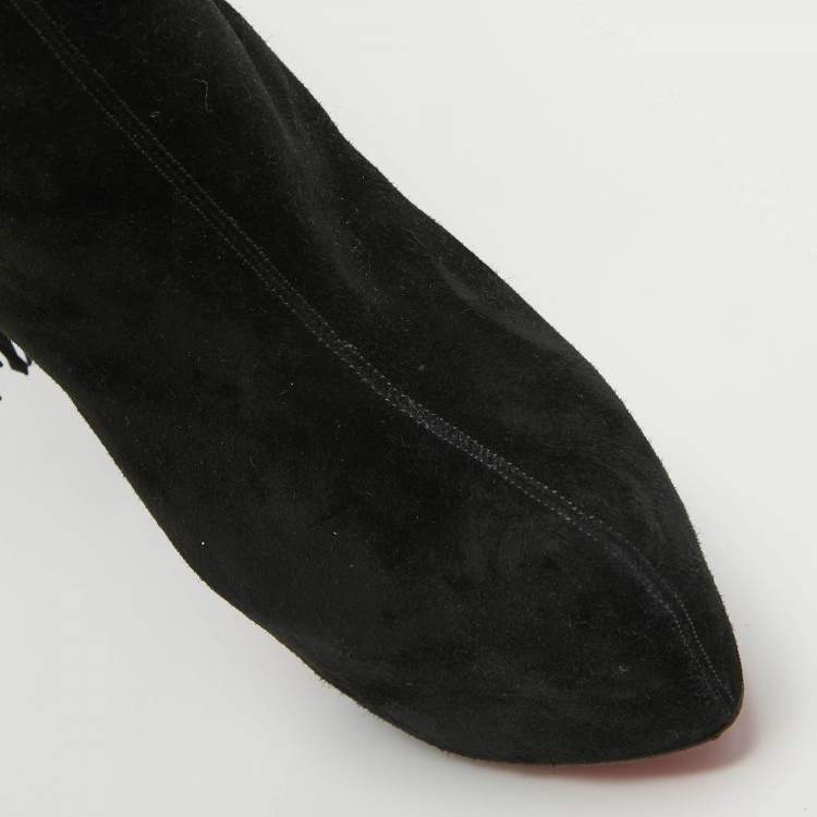 Pre Owned Christian Louboutin Black Suede Interlopa Knee Length Boots Size 37.5