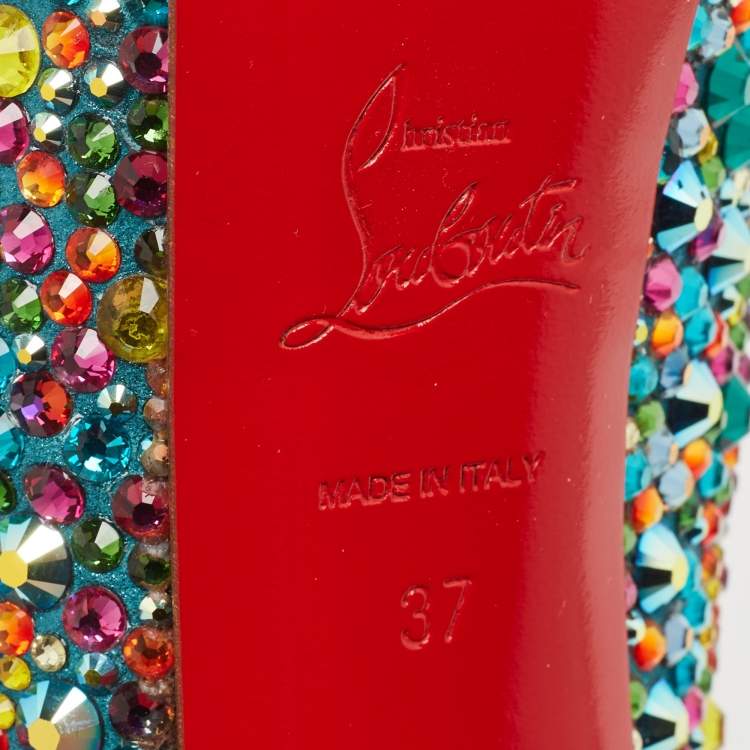 Pre Owned Christian Louboutin Multicolor Crystal Daffodile Platform Pumps Size 37