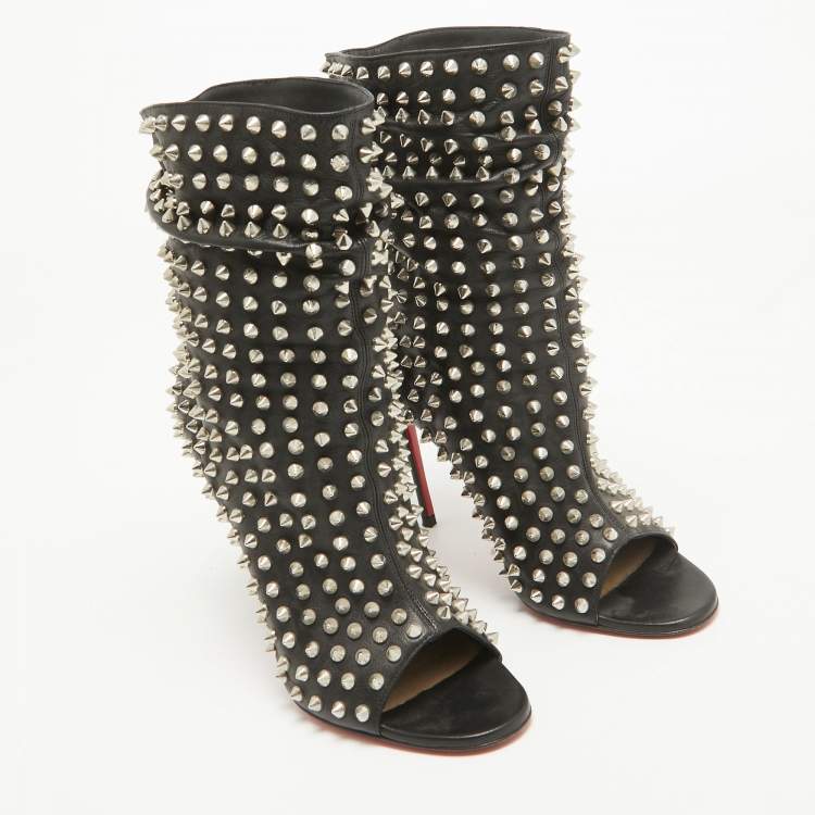 Pre Owned Christian Louboutin Black Leather Guerilla Ankle Boots Size 37.5