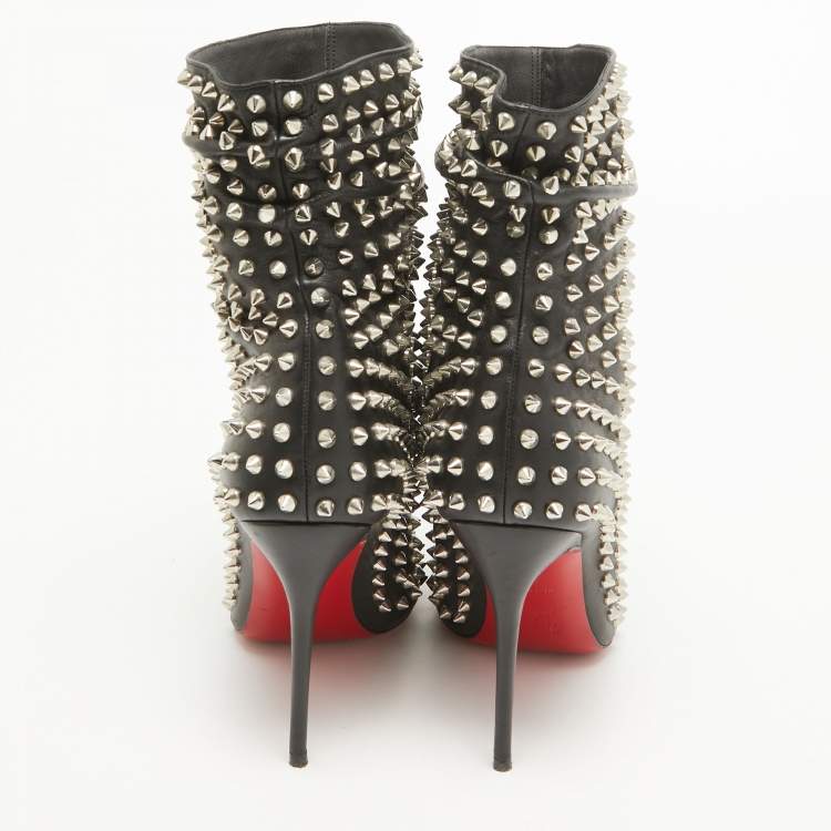 Pre Owned Christian Louboutin Black Leather Guerilla Ankle Boots Size 37.5