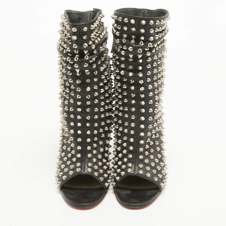 Pre Owned Christian Louboutin Black Leather Guerilla Ankle Boots Size 37.5