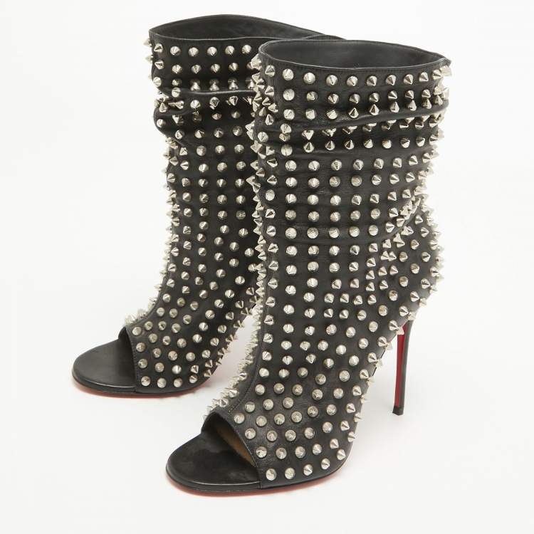 Pre Owned Christian Louboutin Black Leather Guerilla Ankle Boots Size 37.5