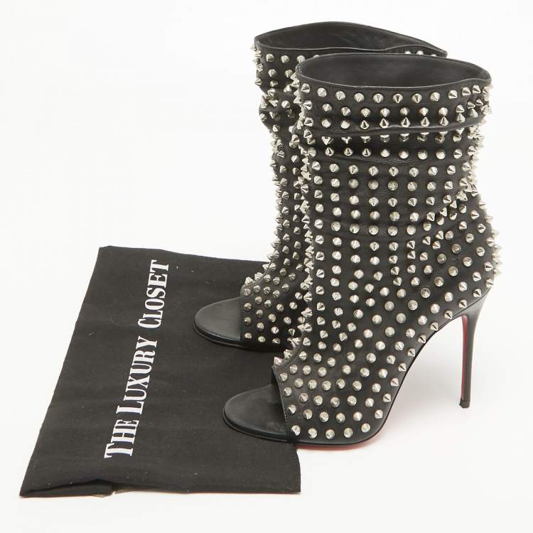 Pre Owned Christian Louboutin Black Leather Guerilla Ankle Boots Size 37.5