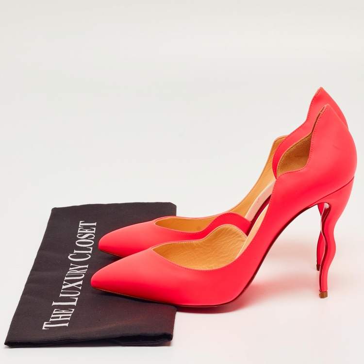 Pre Owned Christian Louboutin Neon Pink Leather Dalida D'orsay Pumps Size 39.5