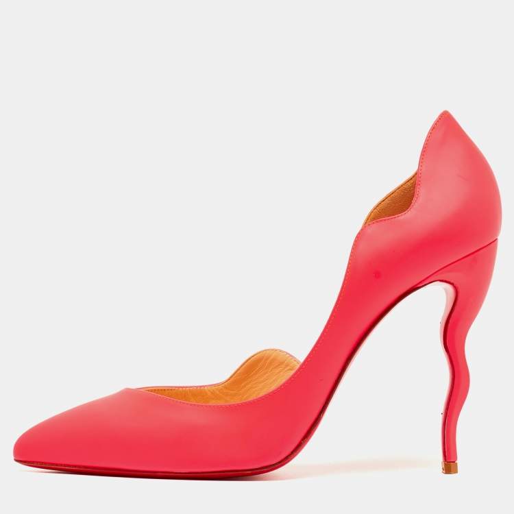 Pre Owned Christian Louboutin Neon Pink Leather Dalida D'orsay Pumps Size 39.5