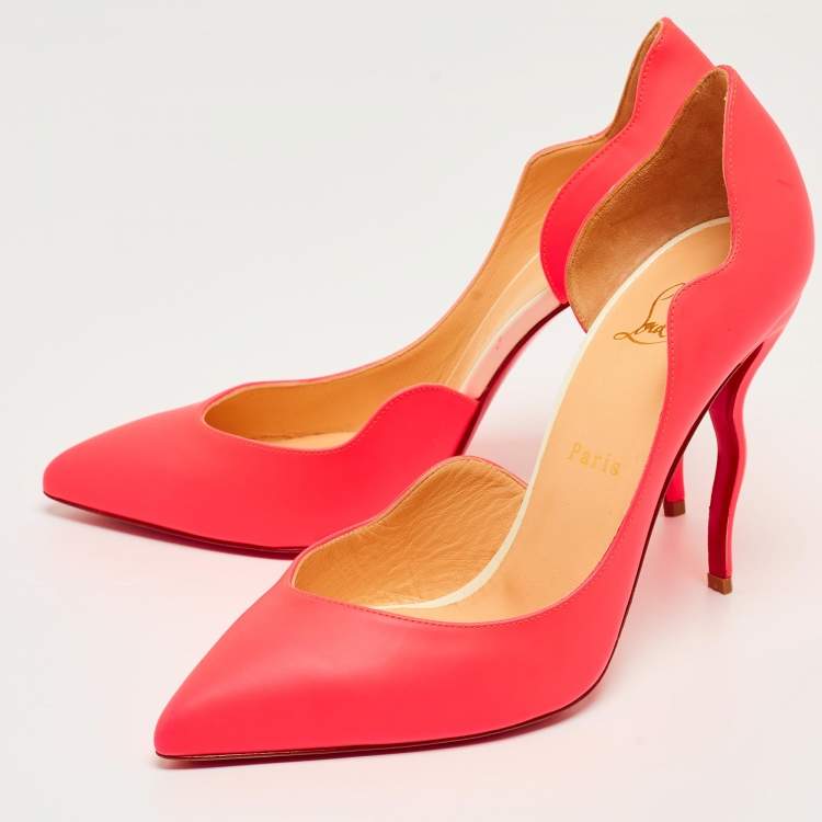 Pre Owned Christian Louboutin Neon Pink Leather Dalida D'orsay Pumps Size 39.5