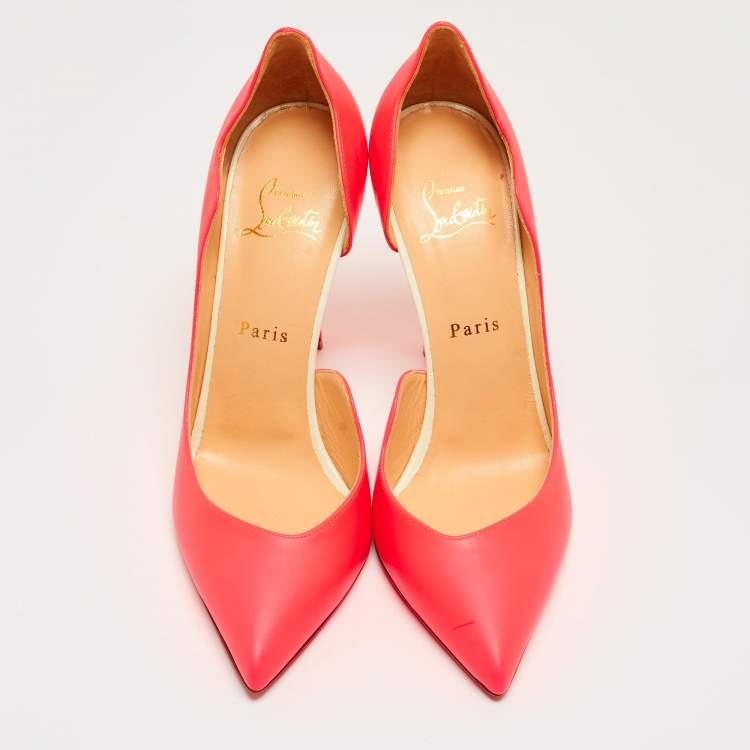 Pre Owned Christian Louboutin Neon Pink Leather Dalida D'orsay Pumps Size 39.5