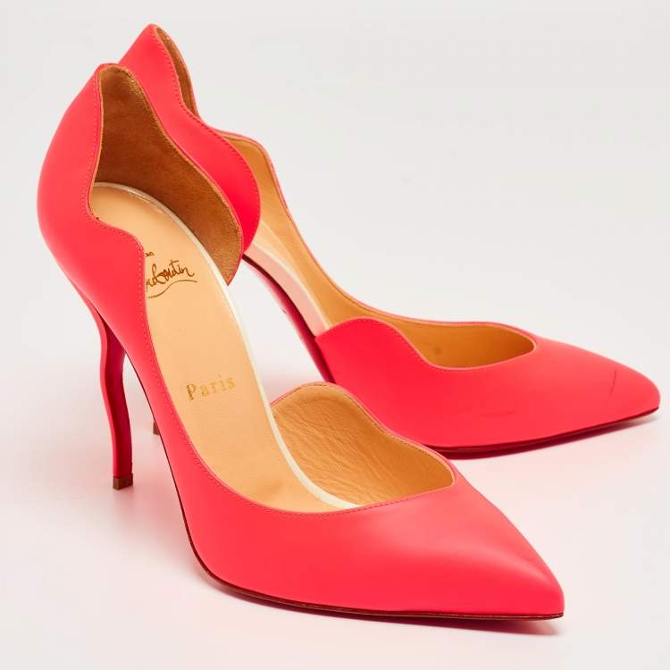 Pre Owned Christian Louboutin Neon Pink Leather Dalida D'orsay Pumps Size 39.5