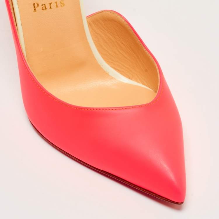 Pre Owned Christian Louboutin Neon Pink Leather Dalida D'orsay Pumps Size 39.5