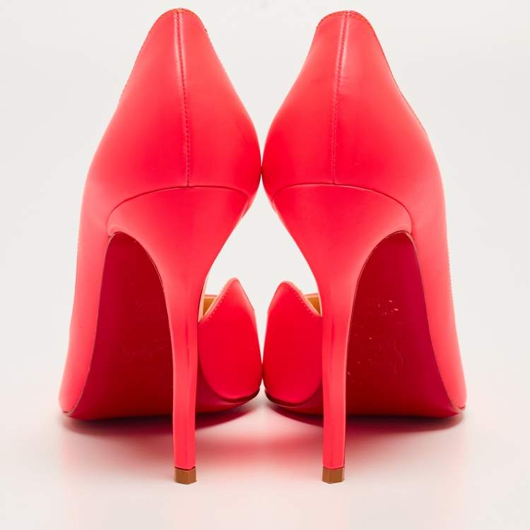 Pre Owned Christian Louboutin Neon Pink Leather Dalida D'orsay Pumps Size 39.5