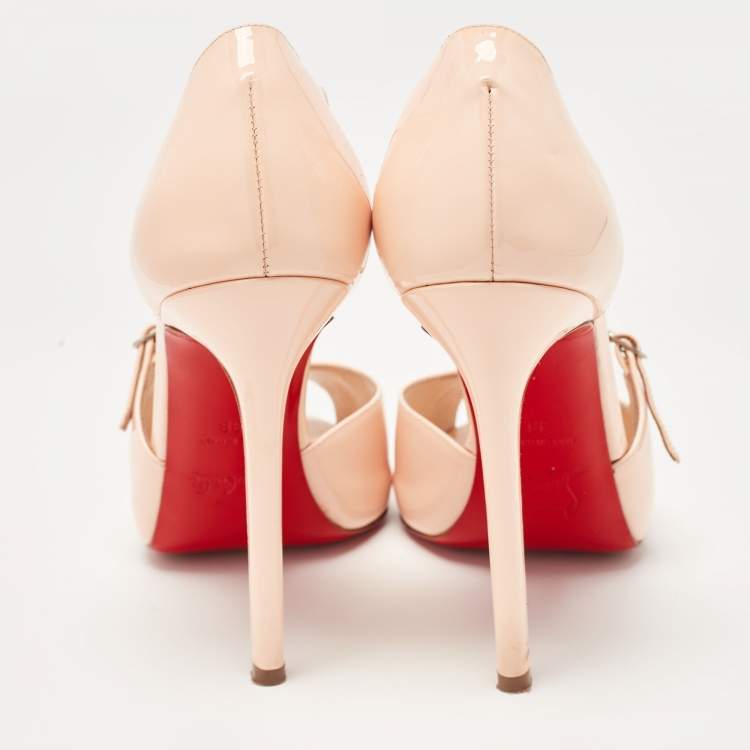 Pre Owned Christian Louboutin Light Pink Patent Leather Peep Toe D'orsay Sandals Size 38