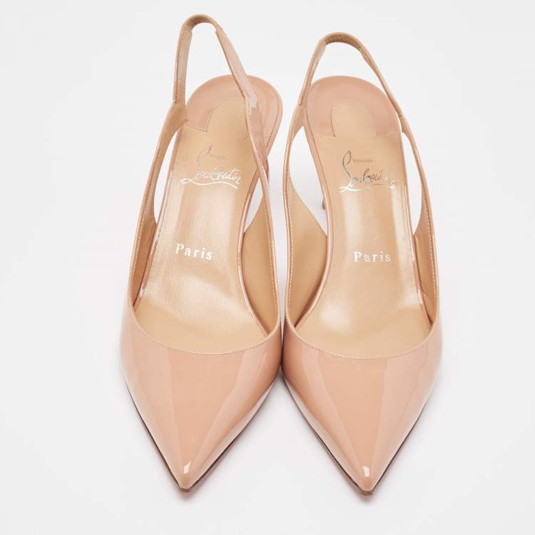 Pre Owned Christian Louboutin Nude Pink Patent Leather Hot Chick Slingback Pumps Size 40