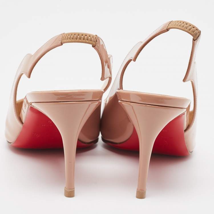 Pre Owned Christian Louboutin Nude Pink Patent Leather Hot Chick Slingback Pumps Size 40
