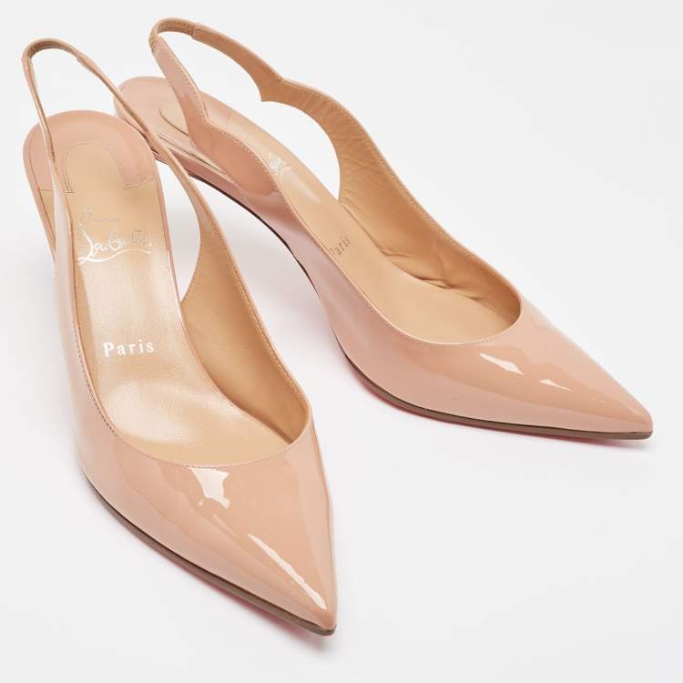 Pre Owned Christian Louboutin Nude Pink Patent Leather Hot Chick Slingback Pumps Size 40