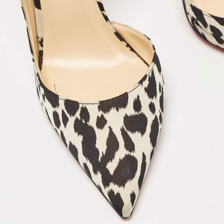 Pre Owned Christian Louboutin Black/White Leopard Print Fabric Iriza Pumps Size 41