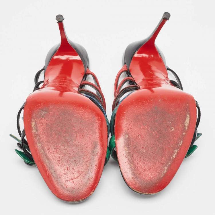 Pre Owned Christian Louboutin Multicolor Leather Slide Sandals Size 41