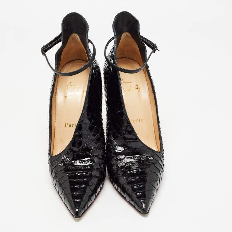 Pre Owned Christian Louboutin Black Python Leather Vampydoly Pumps Size 36.5