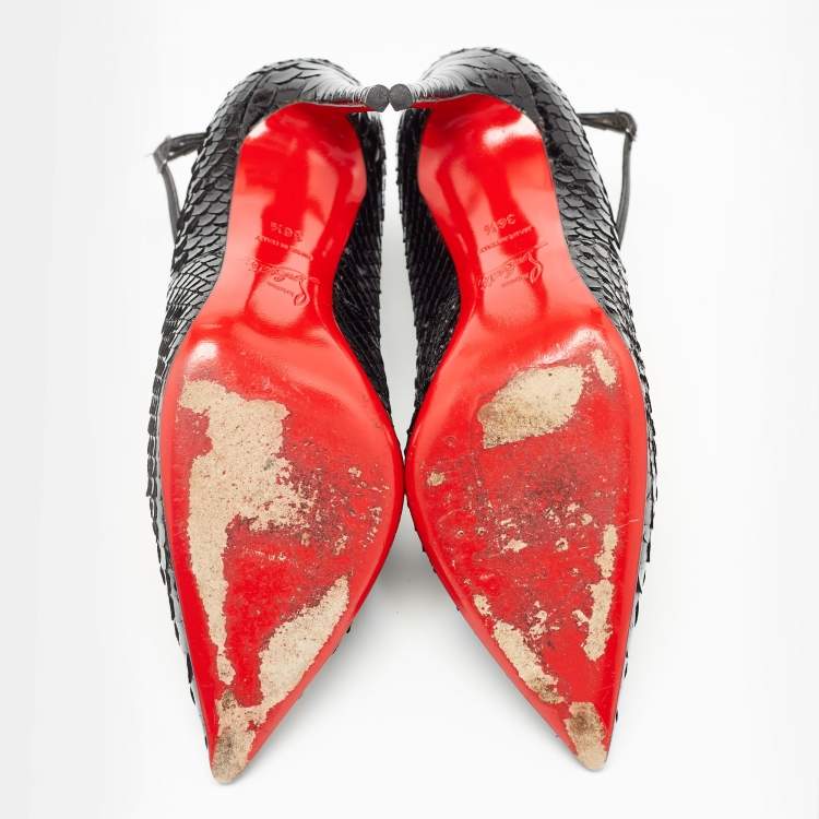 Pre Owned Christian Louboutin Black Python Leather Vampydoly Pumps Size 36.5