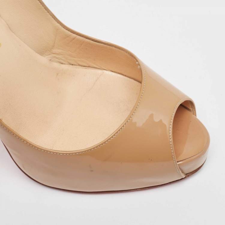 Pre Owned Christian Louboutin Beige Patent Lady Peep Pumps Size 36