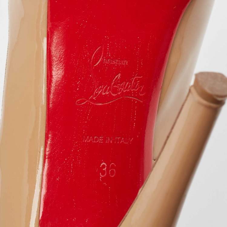 Pre Owned Christian Louboutin Beige Patent Lady Peep Pumps Size 36
