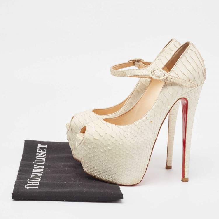 Pre Owned Christian Louboutin White Python Lady Highness Pumps Size 36.5