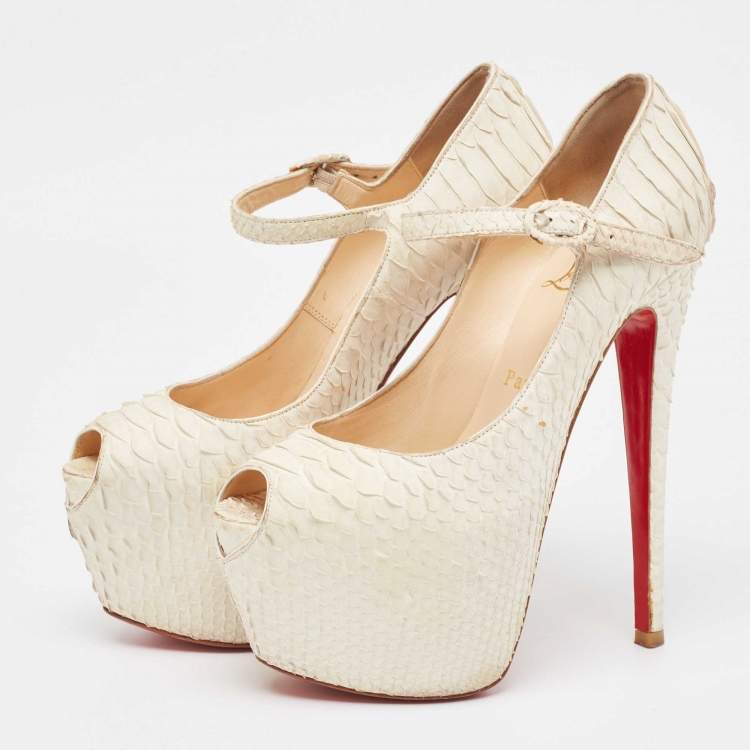 Pre Owned Christian Louboutin White Python Lady Highness Pumps Size 36.5