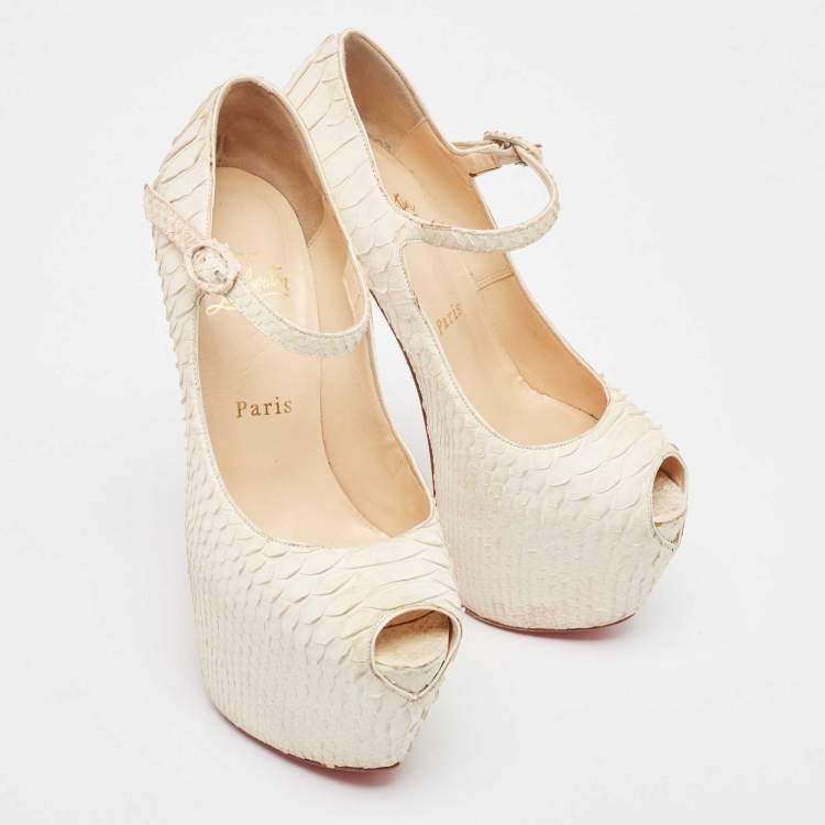 Pre Owned Christian Louboutin White Python Lady Highness Pumps Size 36.5