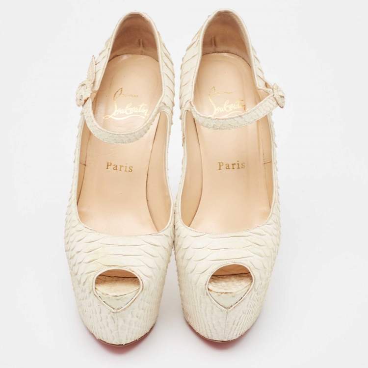 Pre Owned Christian Louboutin White Python Lady Highness Pumps Size 36.5