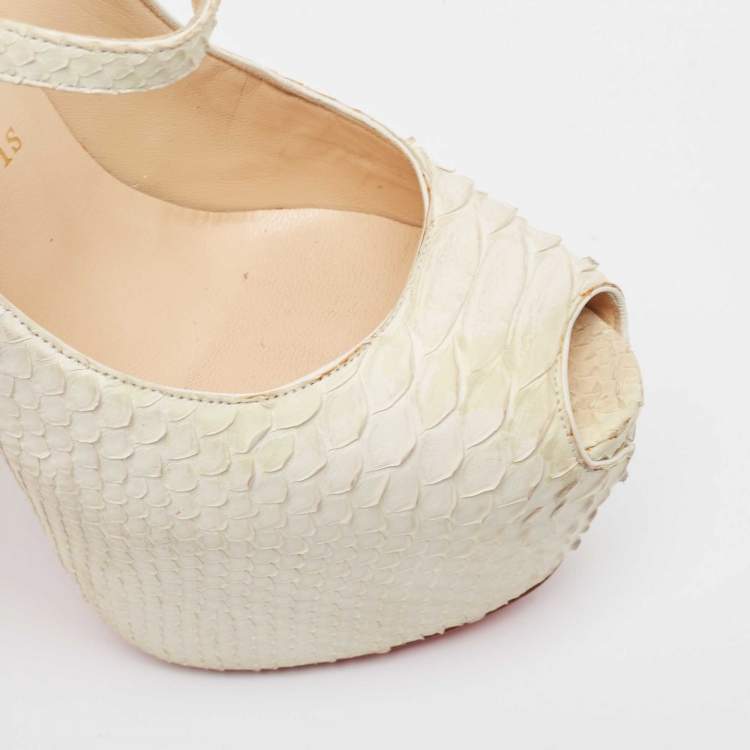 Pre Owned Christian Louboutin White Python Lady Highness Pumps Size 36.5