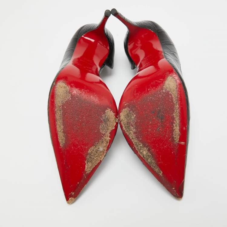 Pre Owned Christian Louboutin Black Croc Embossed Leather Iriza Pumps Size 36.5