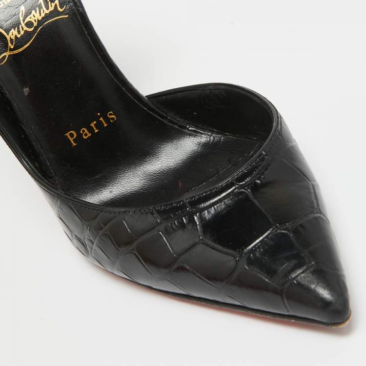 Pre Owned Christian Louboutin Black Croc Embossed Leather Iriza Pumps Size 36.5