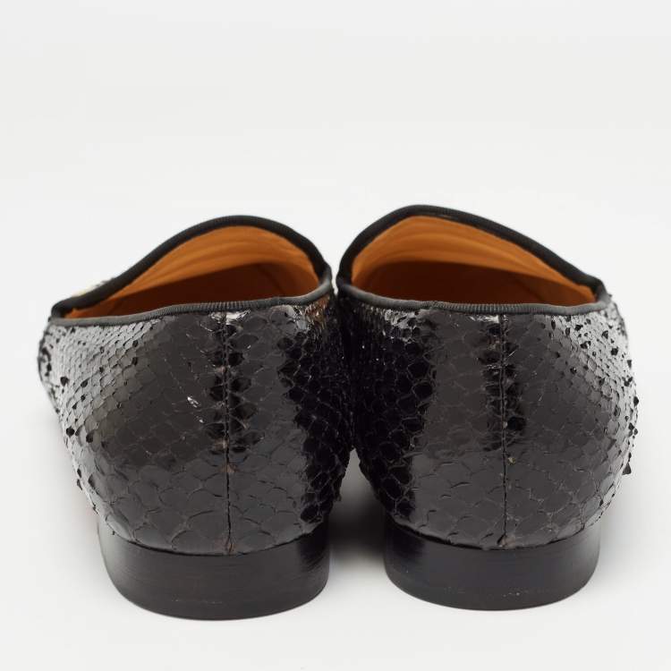 Pre Owned Christian Louboutin Tricolor Python Smoking Slippers Size 38