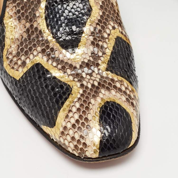 Pre Owned Christian Louboutin Tricolor Python Smoking Slippers Size 38