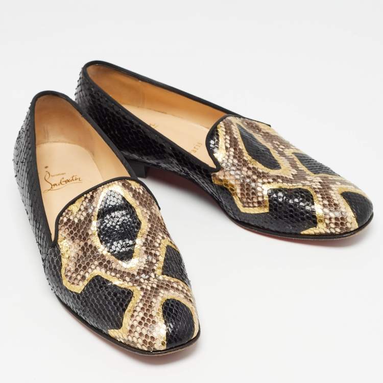 Pre Owned Christian Louboutin Tricolor Python Smoking Slippers Size 38