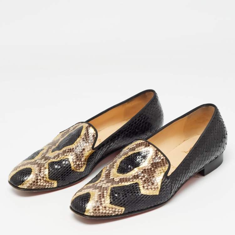 Pre Owned Christian Louboutin Tricolor Python Smoking Slippers Size 38