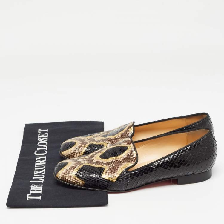 Pre Owned Christian Louboutin Tricolor Python Smoking Slippers Size 38
