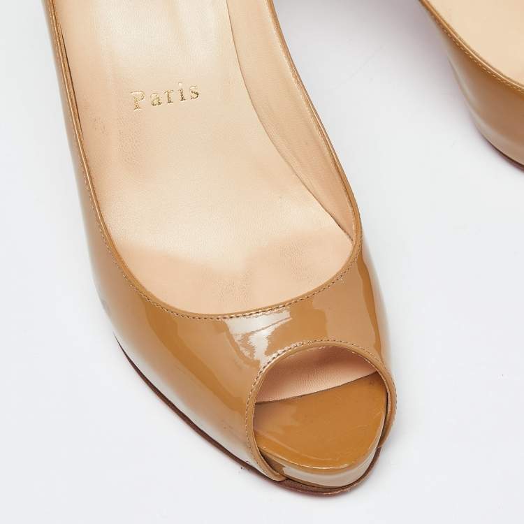 Pre Owned Christian Louboutin Beige Patent Leather Very Prive Pumps Size 38