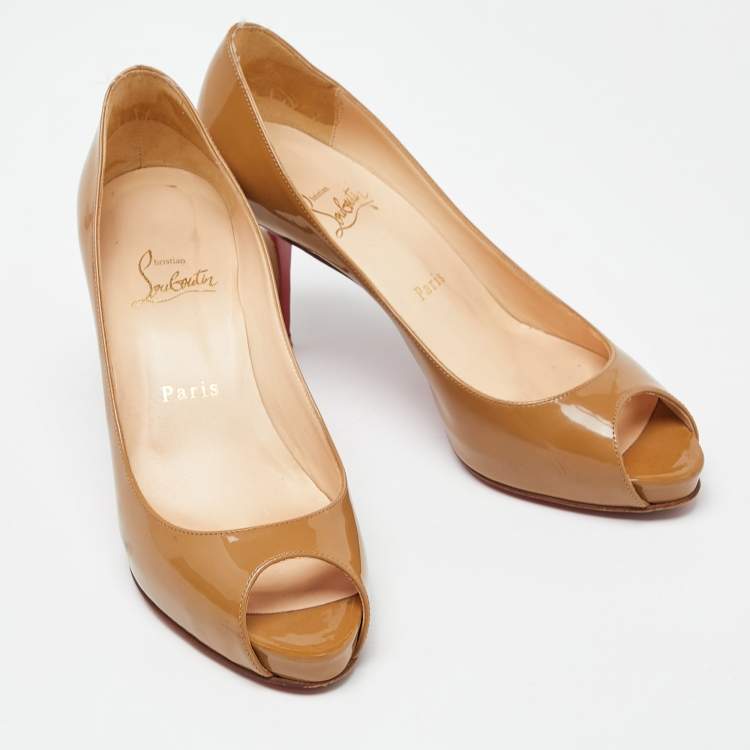 Pre Owned Christian Louboutin Beige Patent Leather Very Prive Pumps Size 38