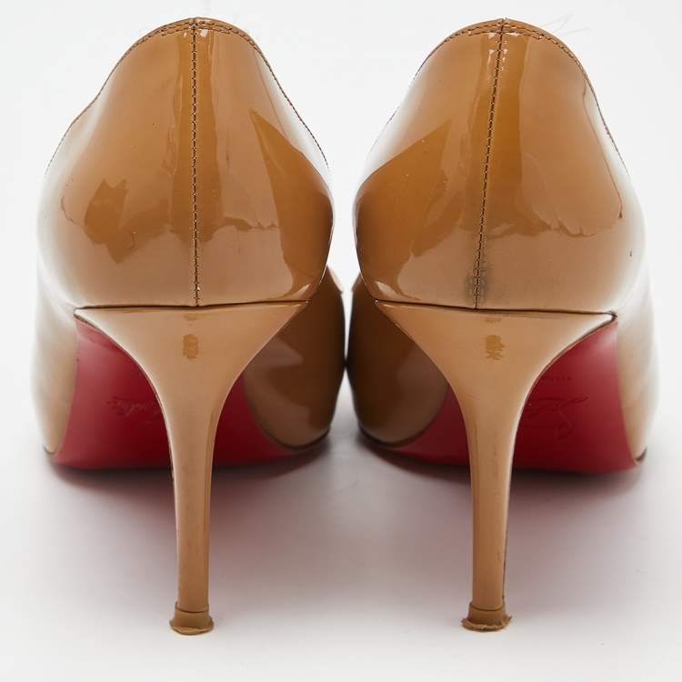 Pre Owned Christian Louboutin Beige Patent Leather Very Prive Pumps Size 38