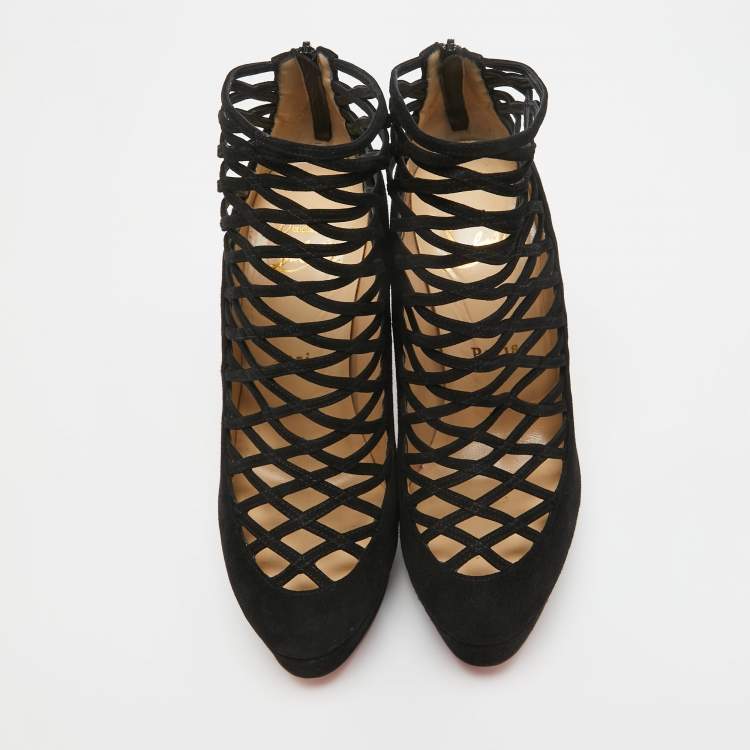Pre Owned Christian Louboutin Black Suede Berlinissimo Ankle Boots Size 36.5