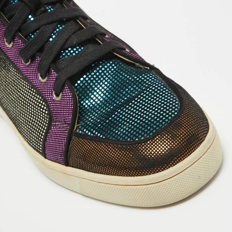 Pre Owned Christian Louboutin Multicolor Suede Colorblock Pattern High Top Sneakers Size 42