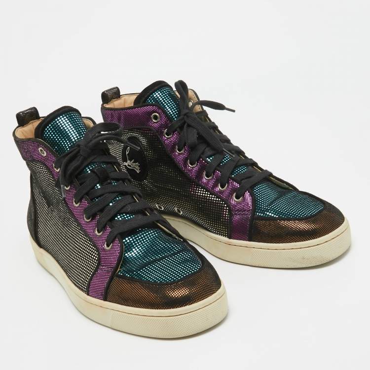 Pre Owned Christian Louboutin Multicolor Suede Colorblock Pattern High Top Sneakers Size 42
