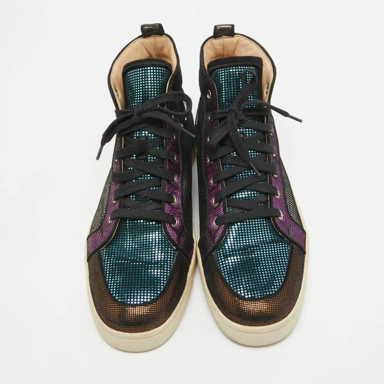 Pre Owned Christian Louboutin Multicolor Suede Colorblock Pattern High Top Sneakers Size 42