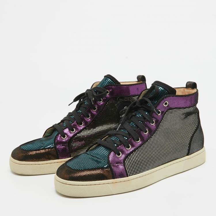 Pre Owned Christian Louboutin Multicolor Suede Colorblock Pattern High Top Sneakers Size 42