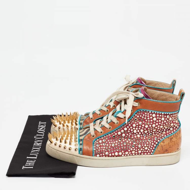 Pre Owned Christian Louboutin Multicolor Cork and Suede Bubble Spike Louis Sneakers Size 42.5